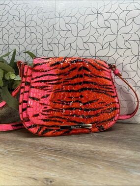 AE69 Brahmin Pink and Red Tiger-Print Crossbody Bag 5eae69